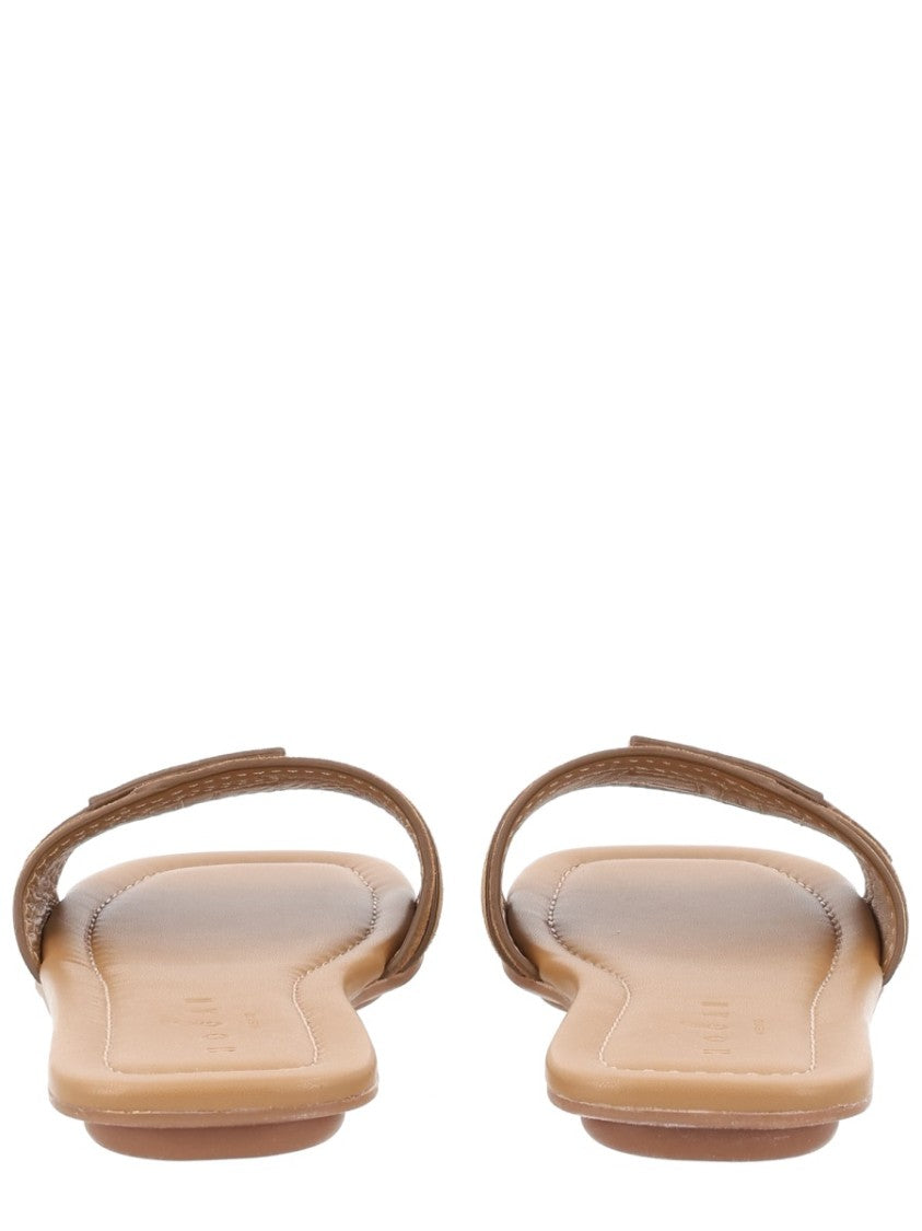 Hogan Flat Calf Leather Stitched Logo Sandals