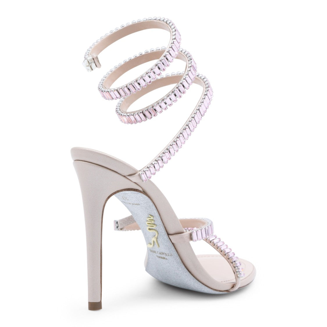 René Caovilla Nude Leather Sandals With Crystal Embellishments