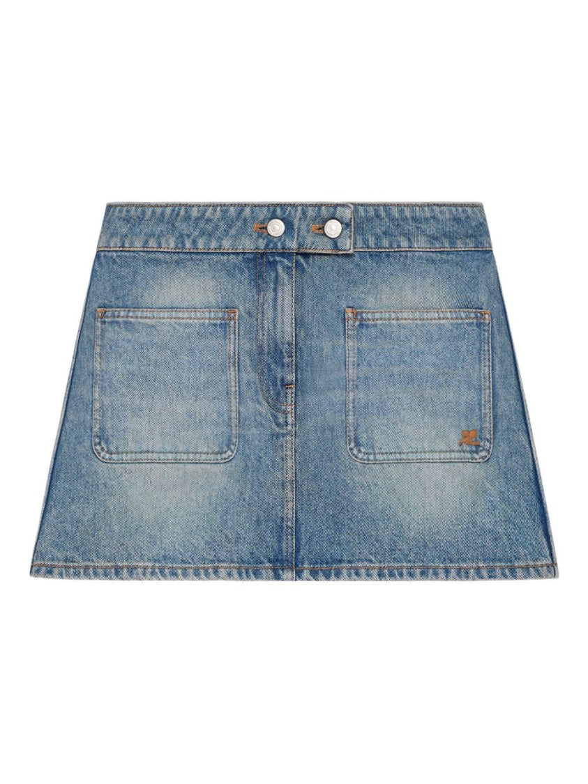 Courrèges A-Line Mini Denim Skirt With Double-Button Closure