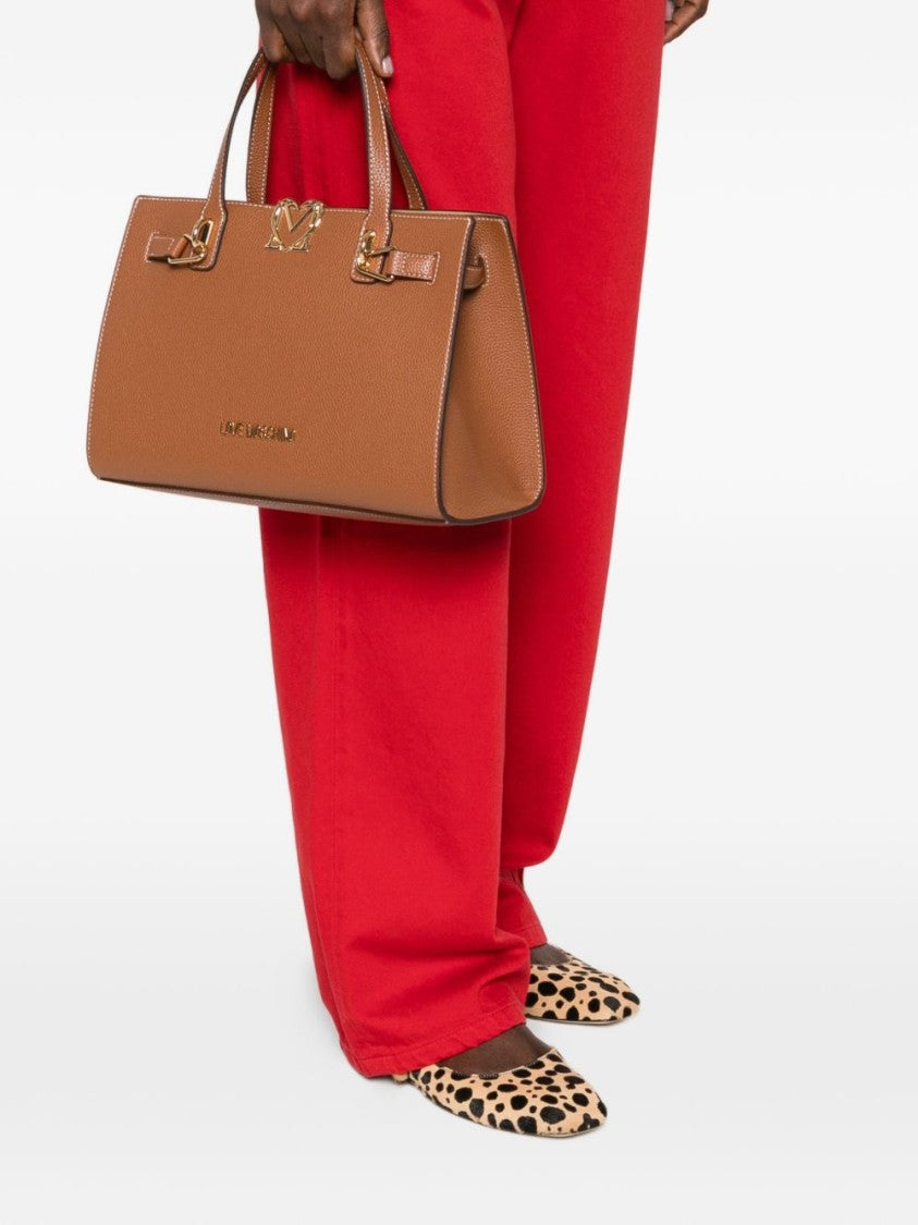 Love Moschino Structured Brown Shopper Bag With Dual Handles And Gold-Tone Accents