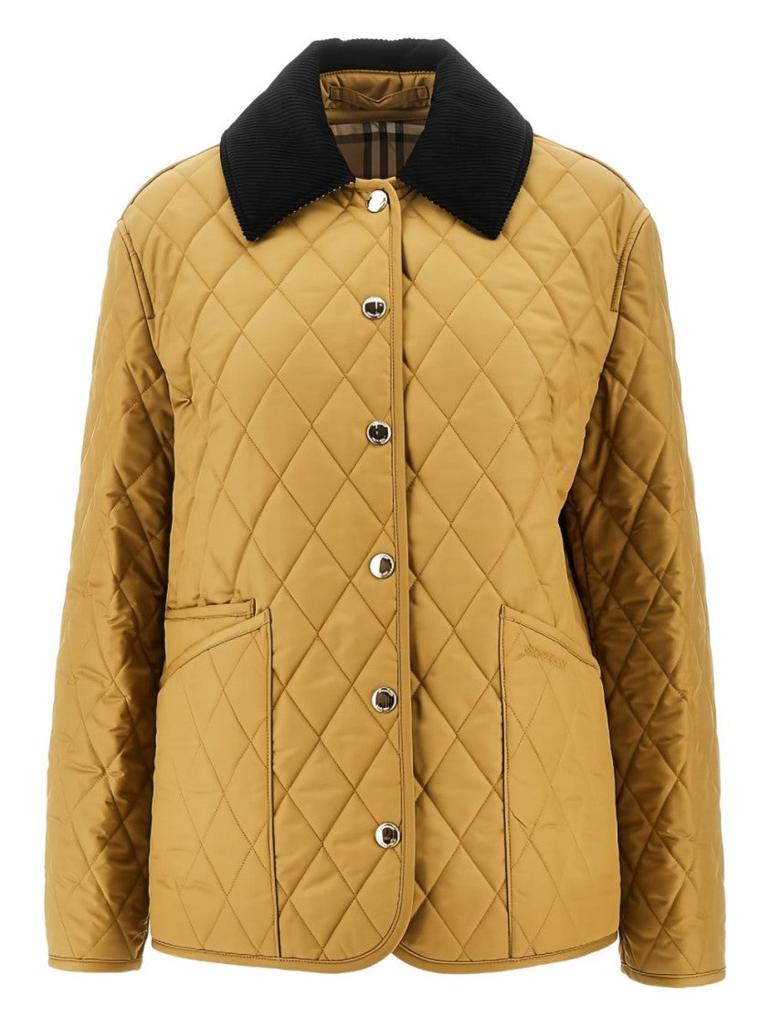 Burberry Black Quilted Casual Corduroy Collar Jacket