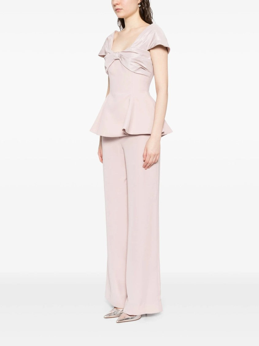 Saiid Kobeisy Draped Off-Shoulder Bow Top With Tailored Straight-Cut Pants