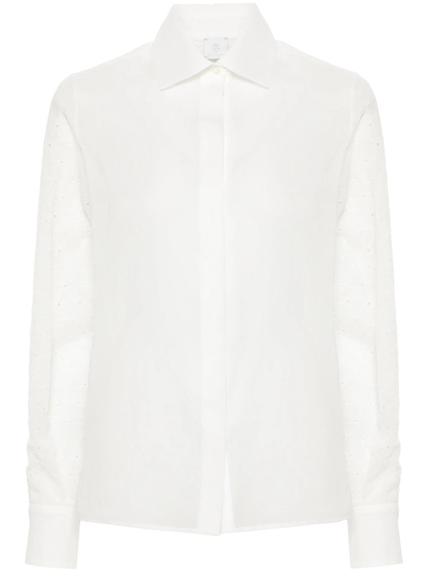 Eleventy White Long Sleeve Embroidered Sleeves Cotton Shirt