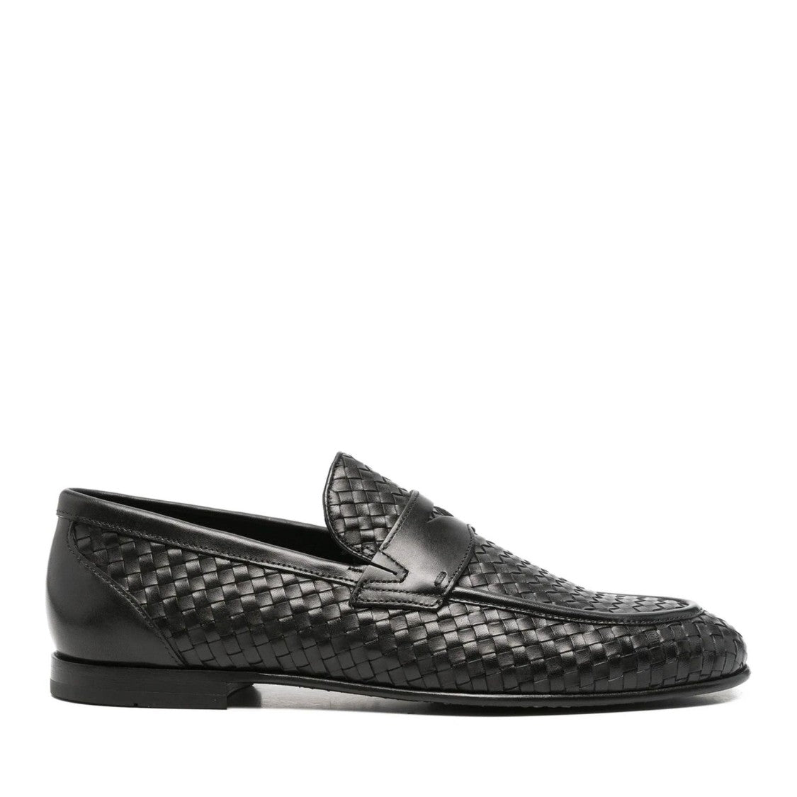 John Harrison Black Textured Leather Strap Loafers