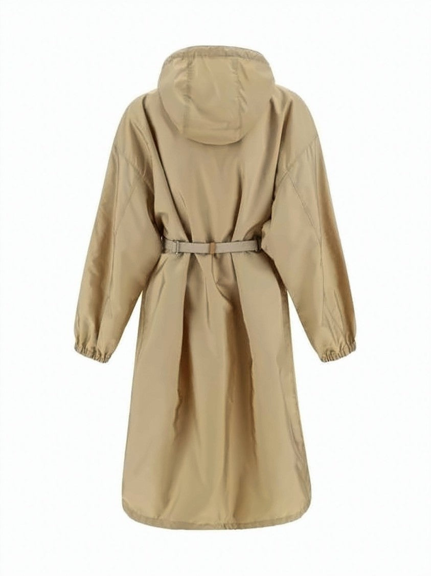 Prada Hooded Casual Jacket With Belted Waist And Triangular Logo