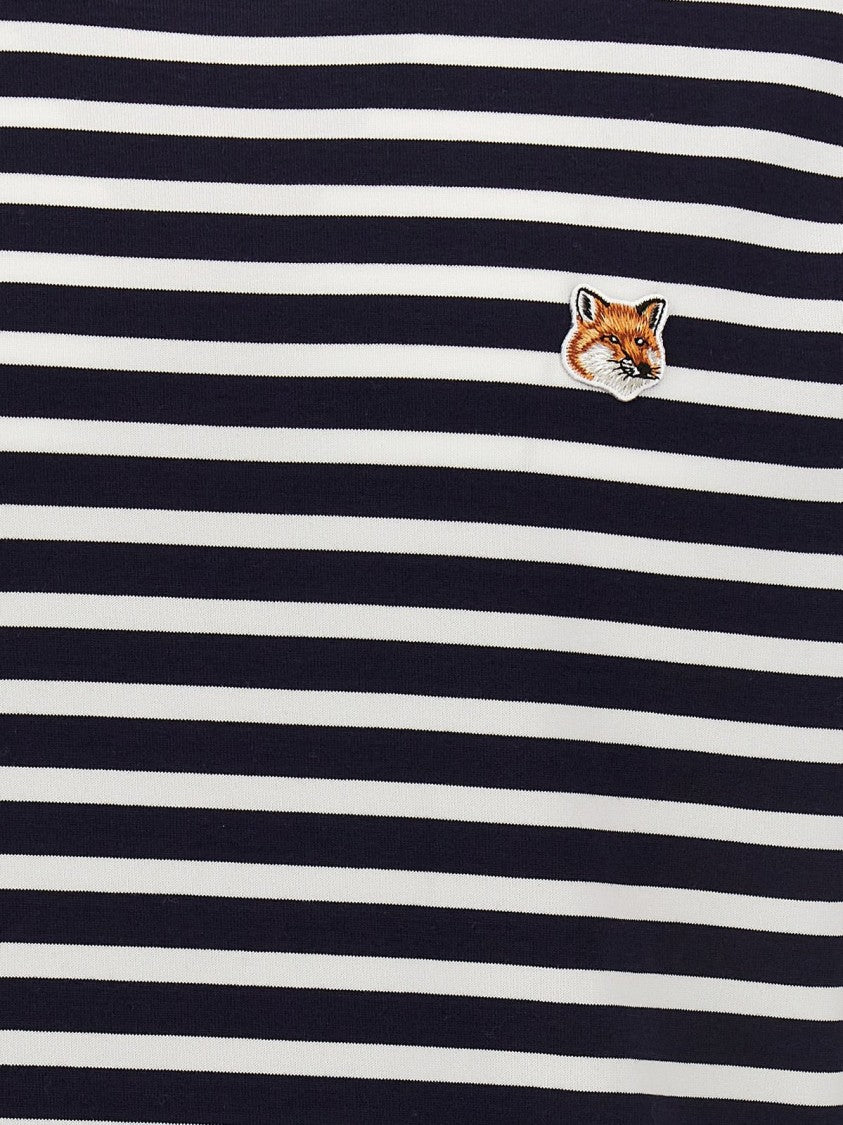 Maison Kitsuné Horizontal Striped Long-Sleeve T-Shirt With Embroidered Fox Emblem