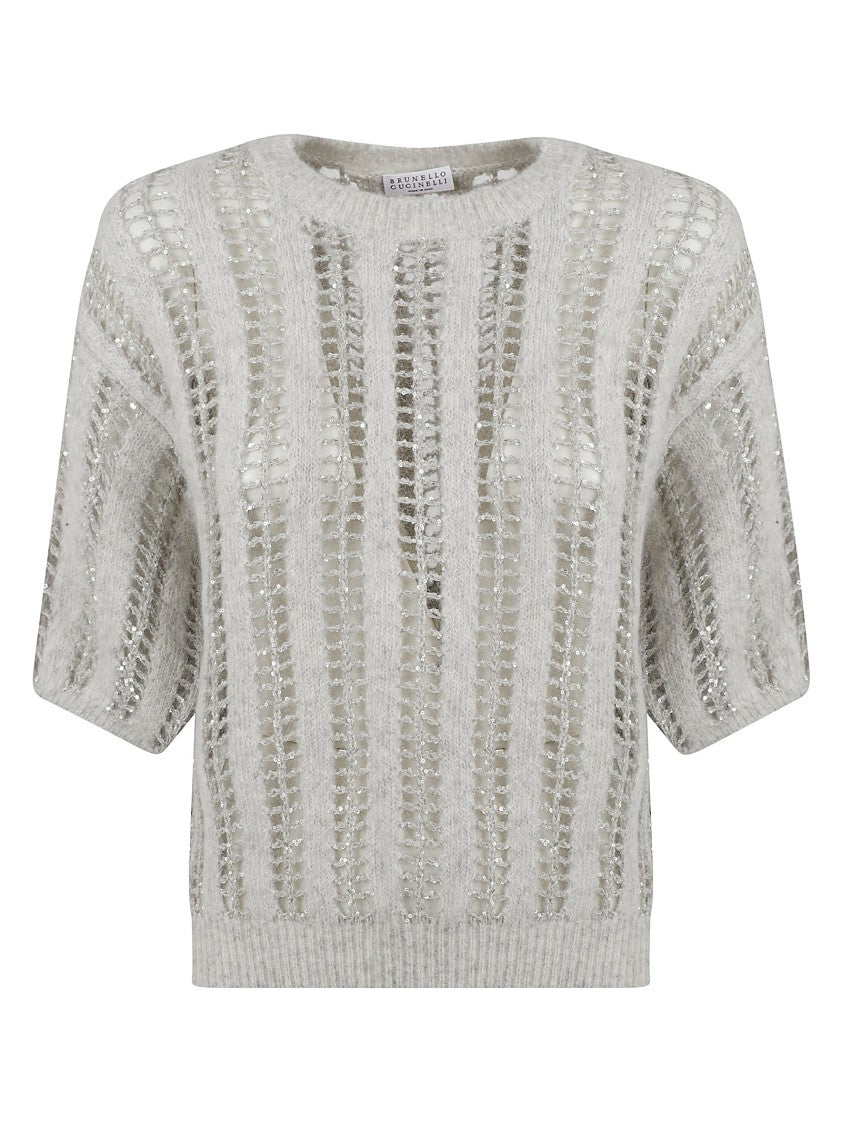 Brunello Cucinelli Open Knit Sweater With Sequined Stripes