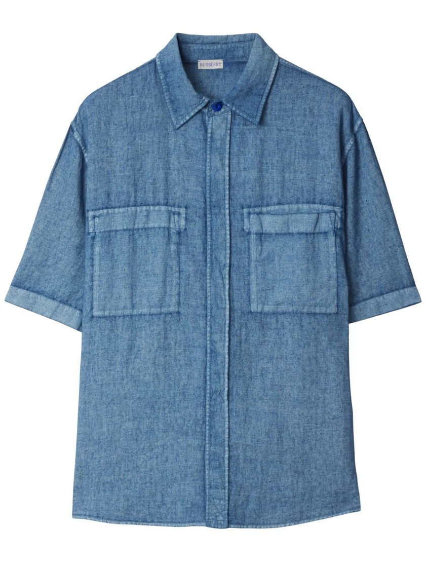 Burberry Textured Blue Linen Shirt