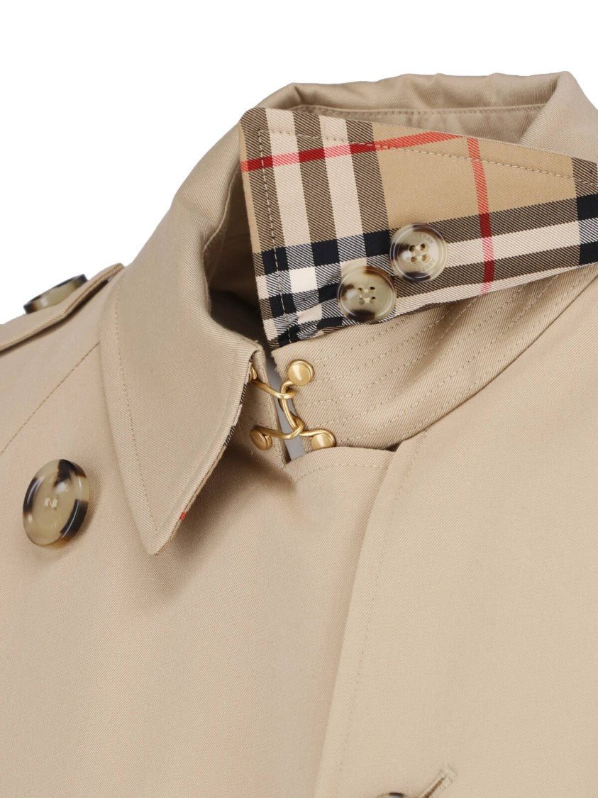 Burberry Beige Cotton Gabardine Double-Breasted Trench Coat With Waist Belt