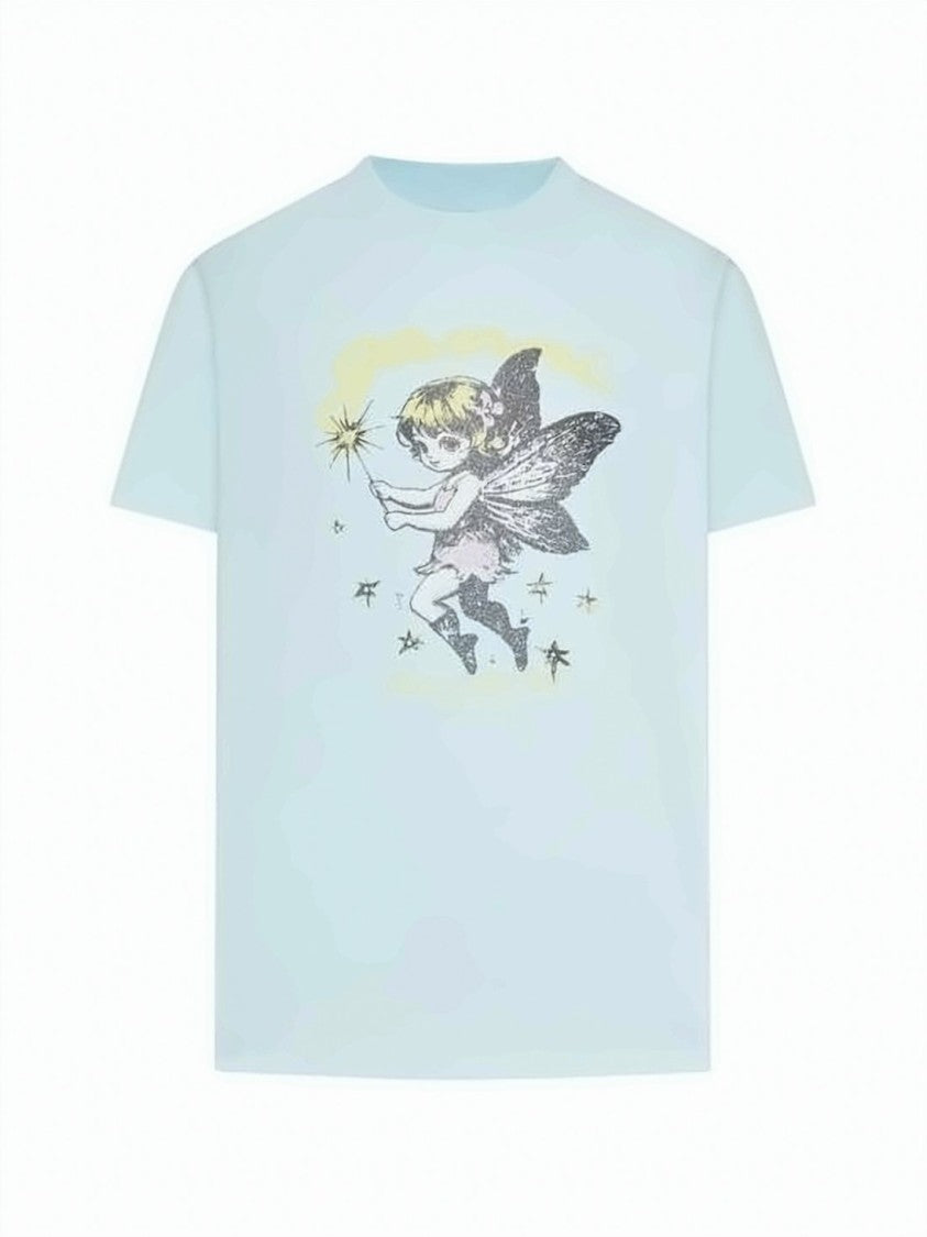Ganni Light Blue Graphic T-Shirt With Whimsical Fairy Design