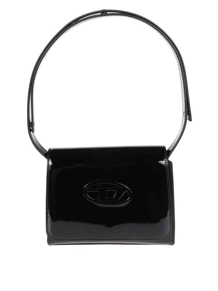 Diesel Glossy Black Handbag With Flap Closure