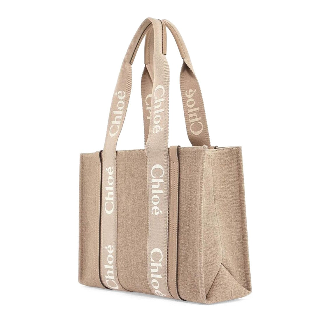 Chloé Medium Linen Tote Bag With Logo Print Straps