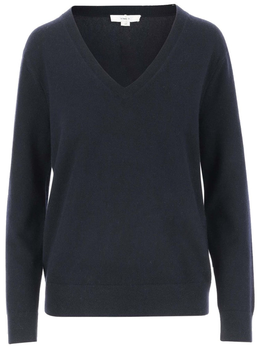 Vince Cashmere V-Neck Pullover With Ribbed Edges