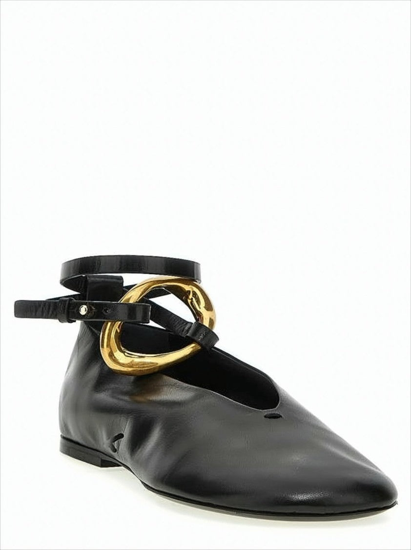 Jil Sander Pointed Toe Flat Shoes With Gold-Tone Buckle Detail