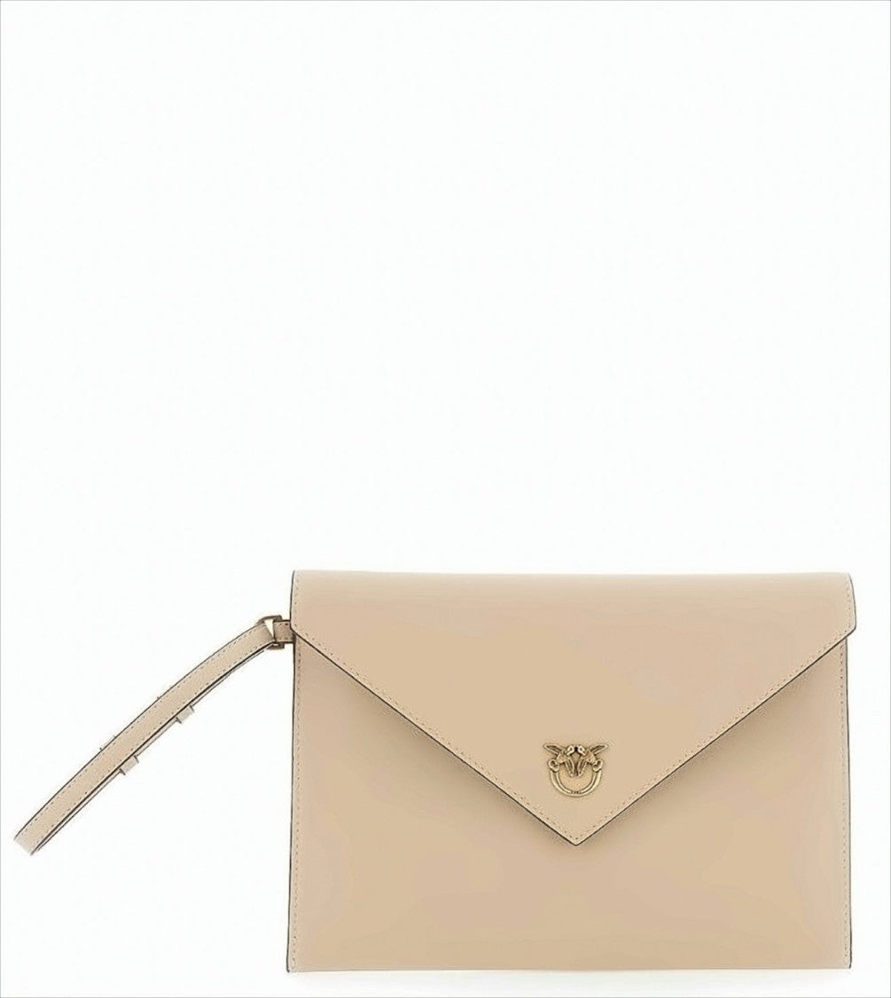Pinko Envelope Clutch In Smooth Beige Leather