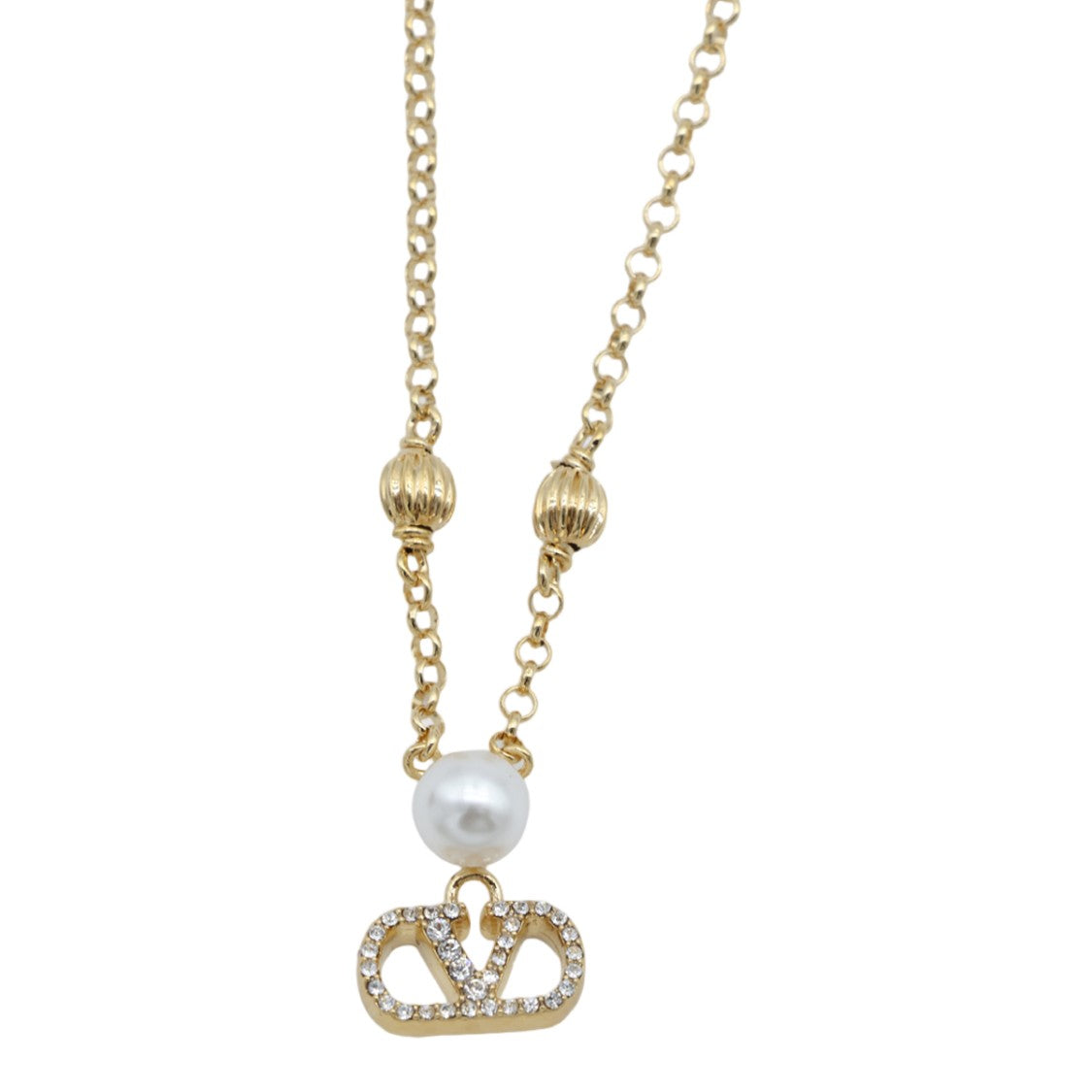 Valentino Garavani Gold-Tone Pearl Pendant Bead Necklace