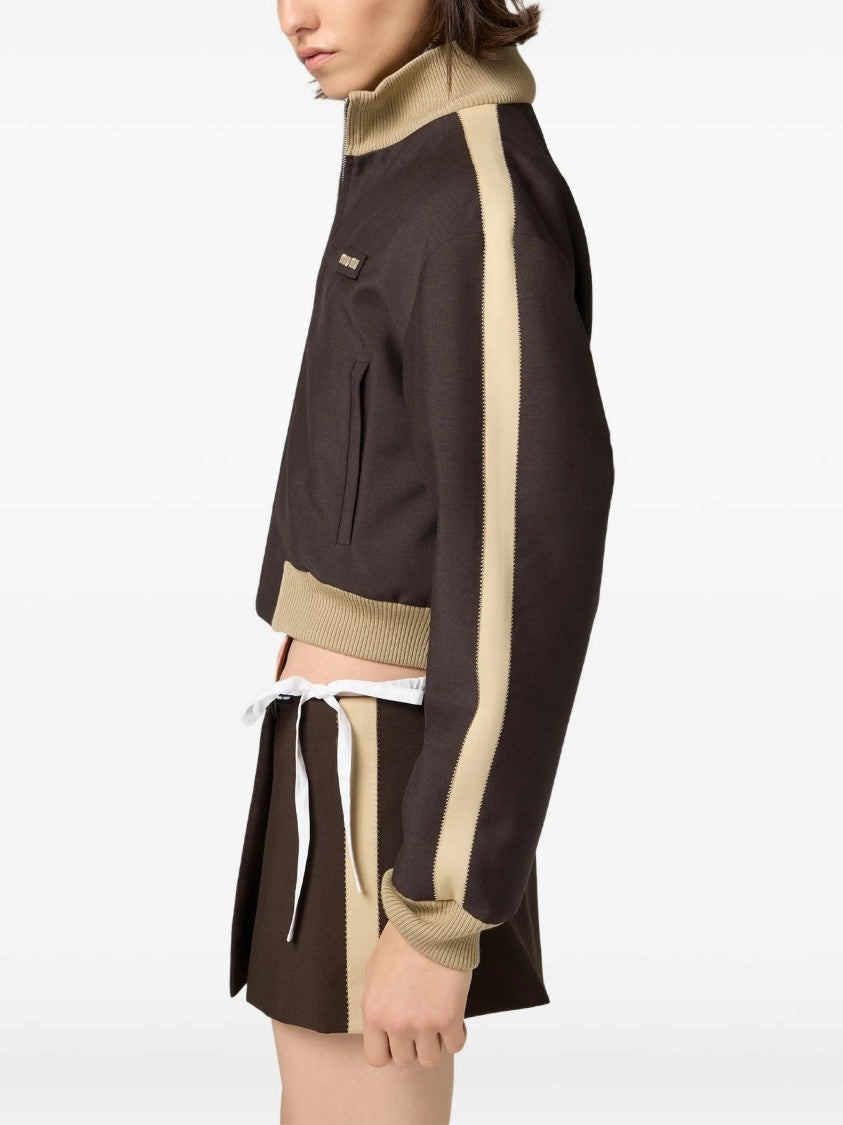 Miu Miu Dark Brown Polyester Cropped Blouson Jacket