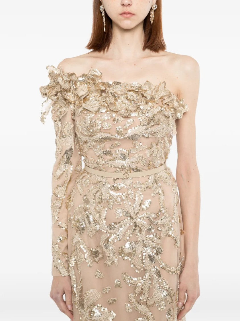 Saiid Kobeisy One-Shoulder Embroidered Tulle Dress