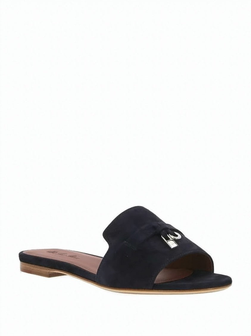 Loro Piana Goat Suede Slip-On Mules With Metallic Accent