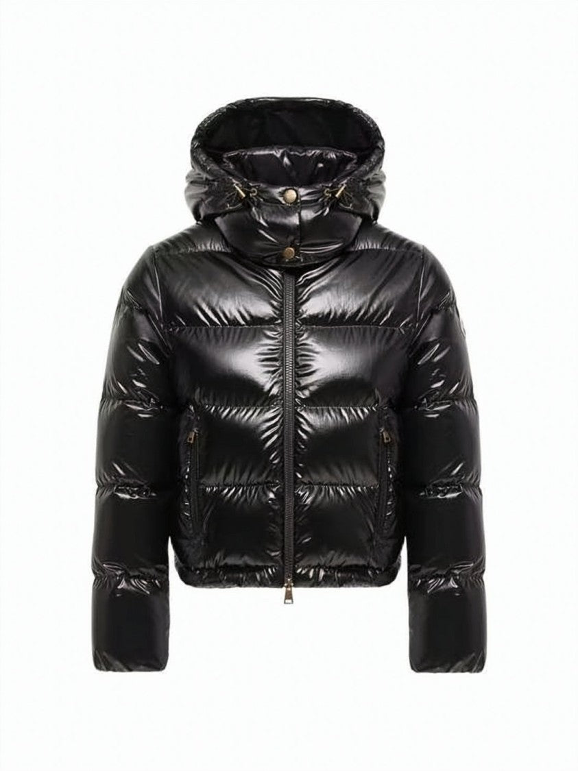 Moncler Cropped Black Puffer Jacket With High Collar And Snap Buttons