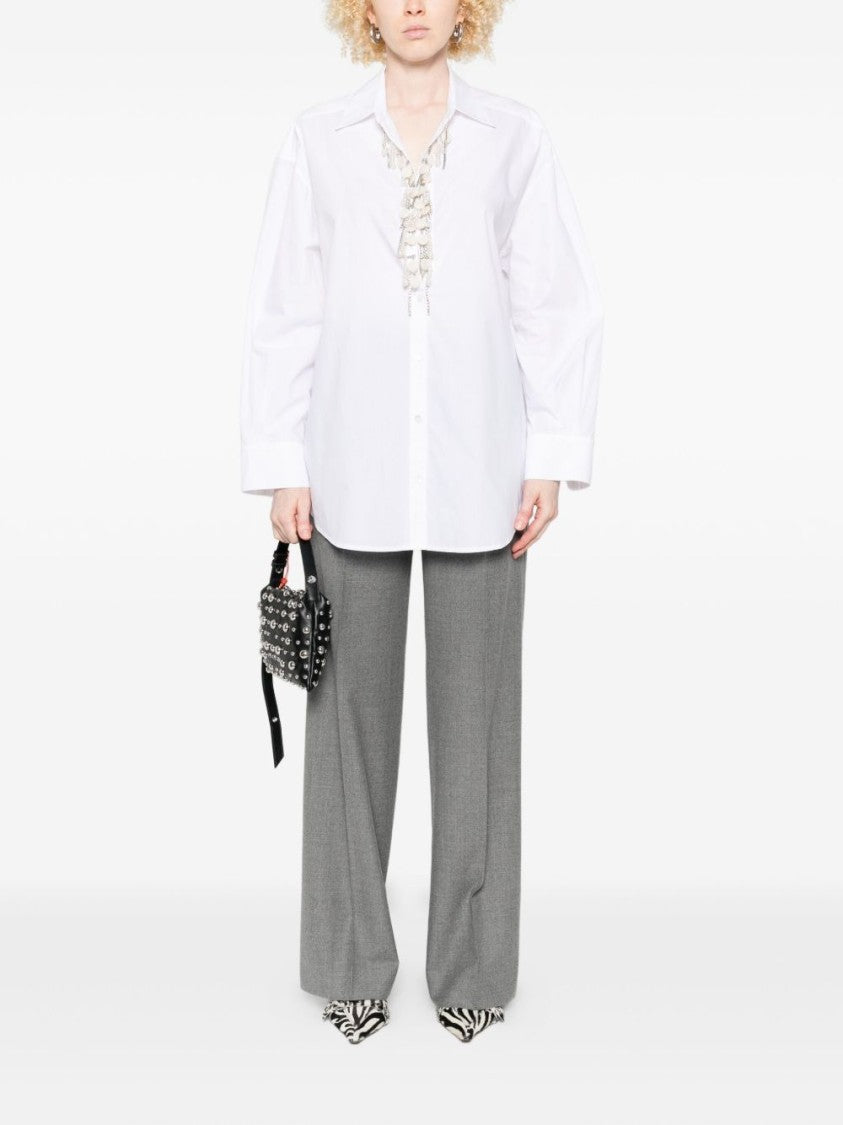 Pinko Loose-Fit White Shirt With Decorative Beads