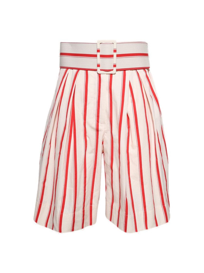Rosie Assoulin Belted Wide Shorts Red Stripe