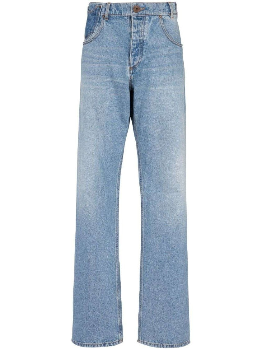 Balmain Contrast-Pocket Wide-Leg Denim Jeans