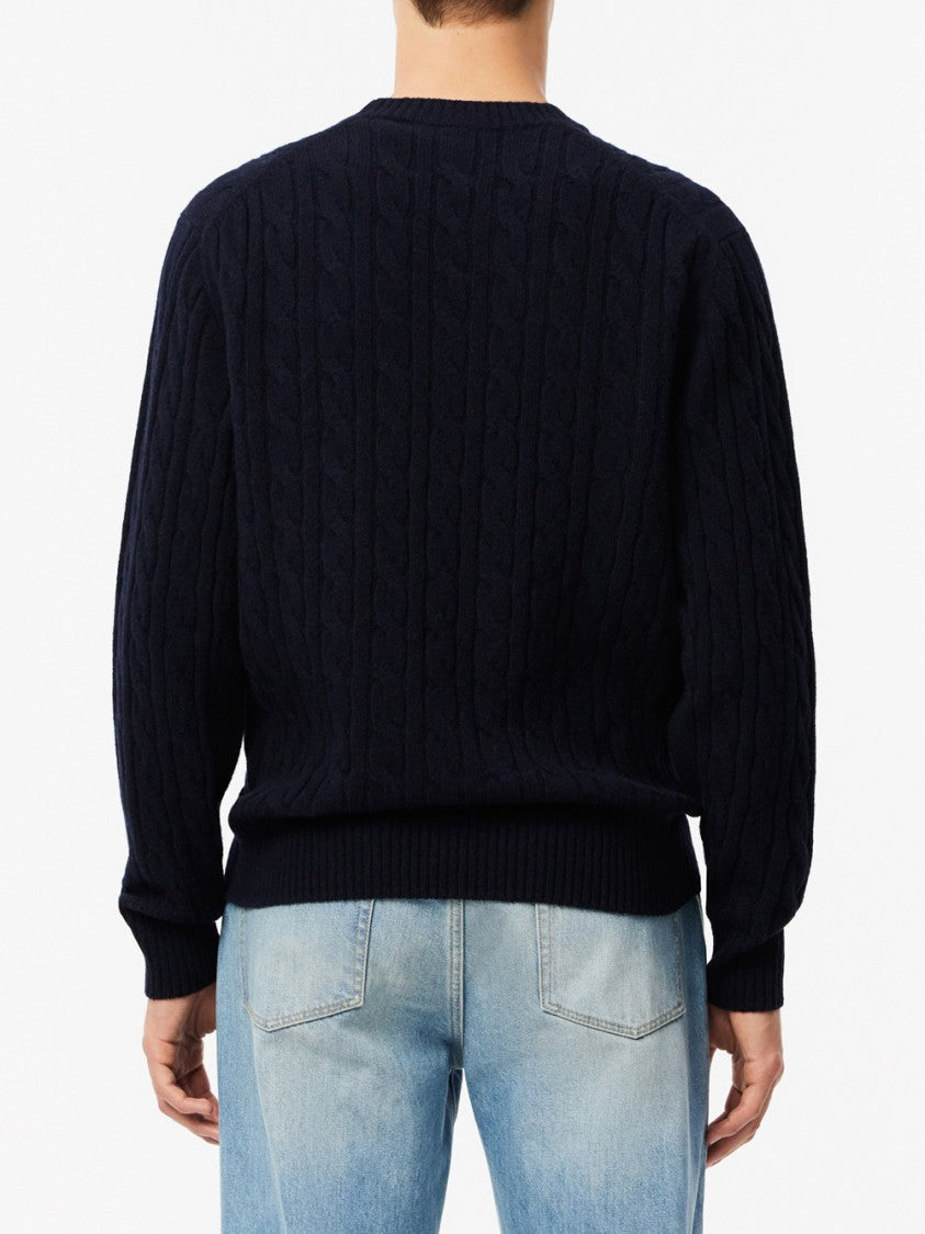 Lacoste Textured Cable-Knit Crewneck Sweater In Deep Blue