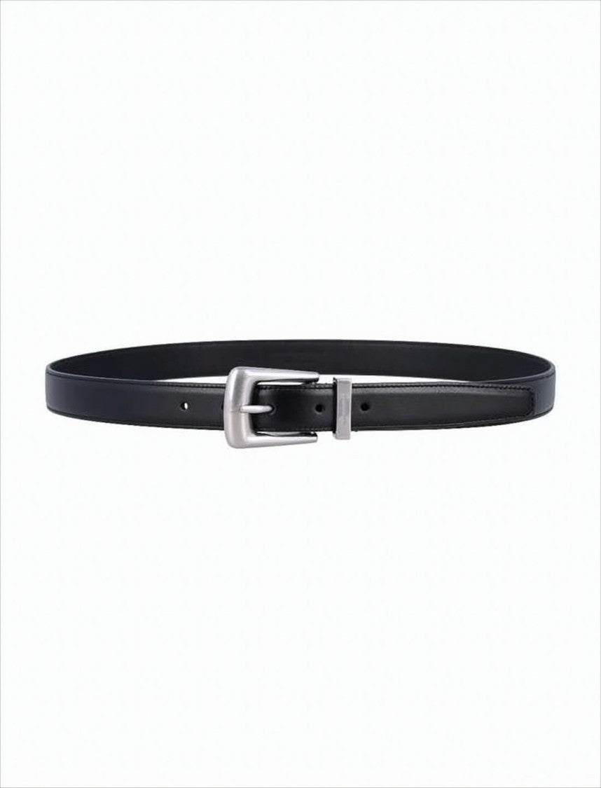 Saint Laurent Black Calfskin Leather Belt With Rectangular Metal Buckle