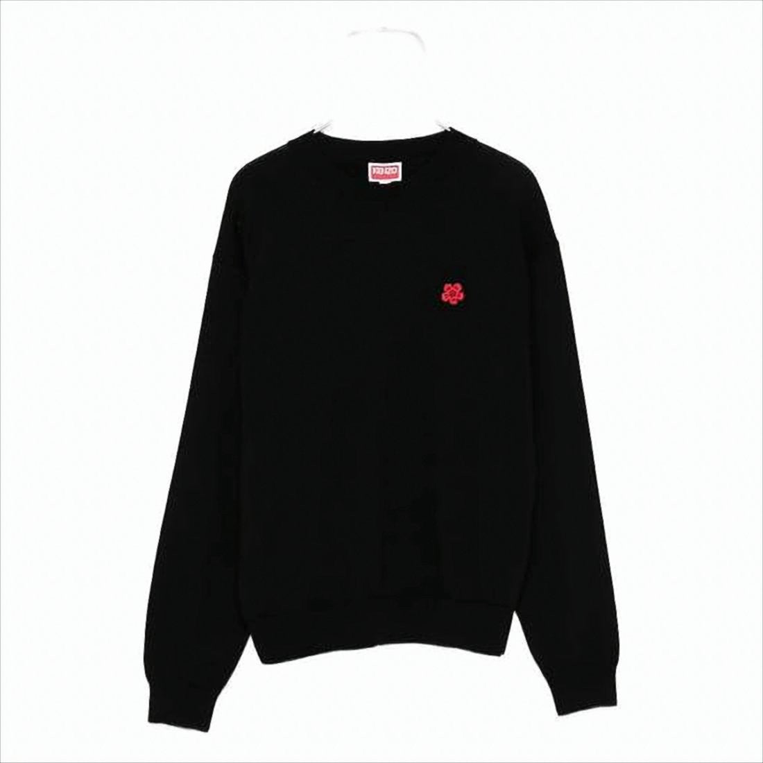 Kenzo Black Wool Sweater With Classic Crew Neck And Embroidered Detail