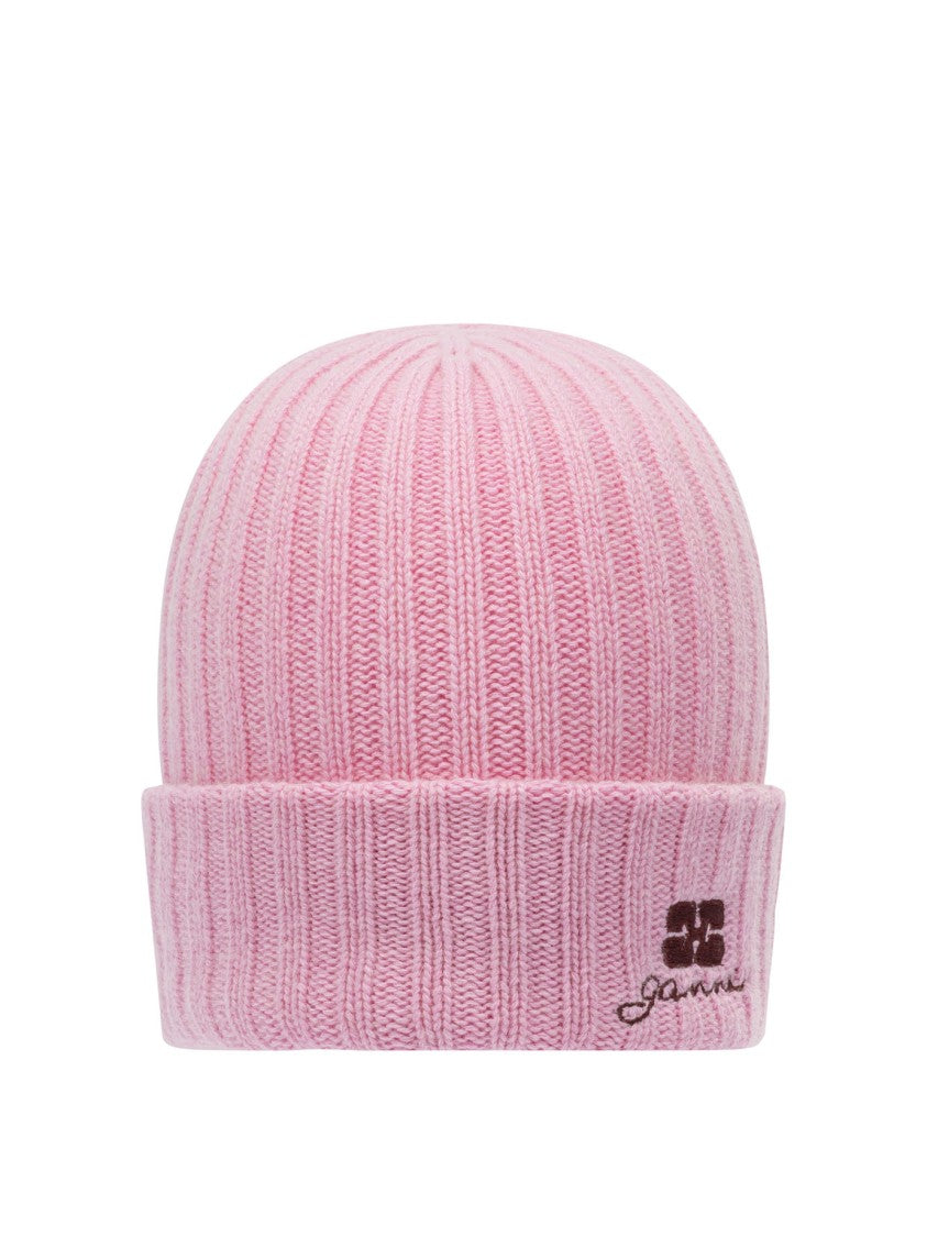 Ganni Fitted Wool Blend Beanie With Ribbed Cuff