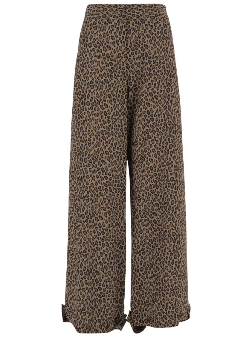 Sa Su Phi Multi Animal Print Cotton-Blend Wide-Leg Pants