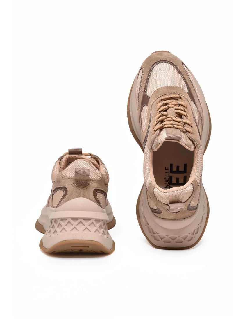 Emanuélle Vee Beige Layered Leather Chunky Sneakers