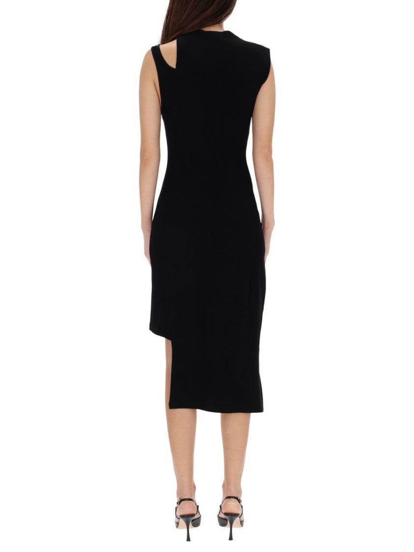 Courrèges Neutrals Ribbed Oblique Asymmetrical Dress