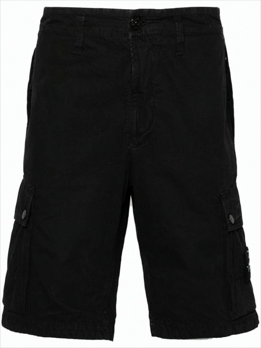 Stone Island Black Cargo Shorts With Button Closure