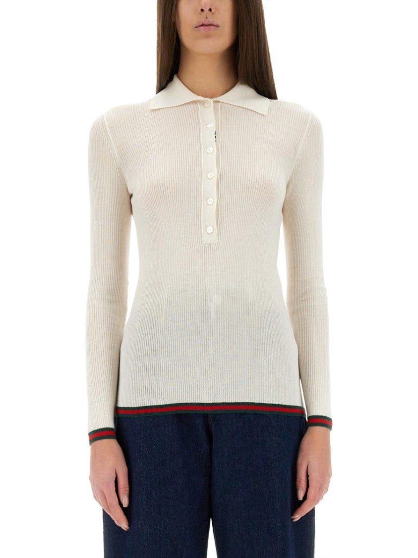 Gucci Cashmere And Silk Polo Shirt With Classic Collar