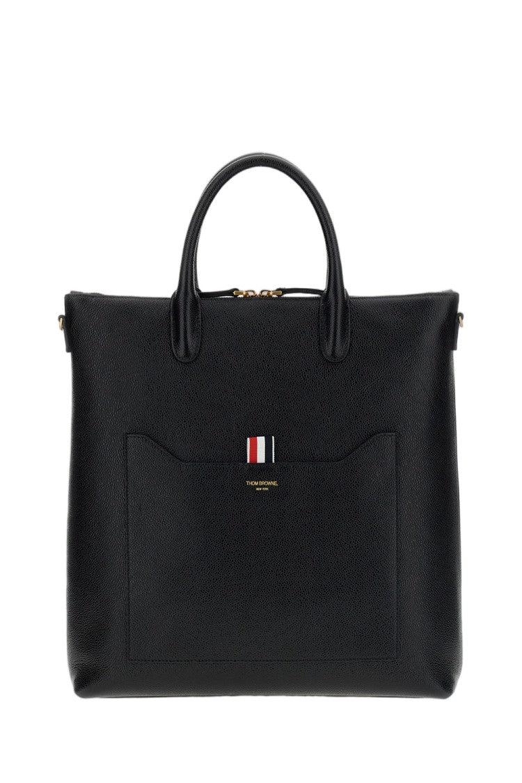 Thom Browne Black Zip Pebble Grain Leather Tote Bag