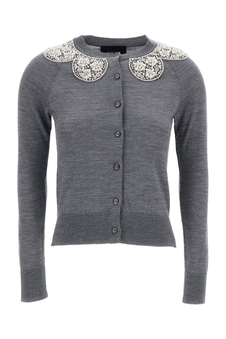 Simone Rocha Grey Merino Silk Turbo Crystal Cardigan