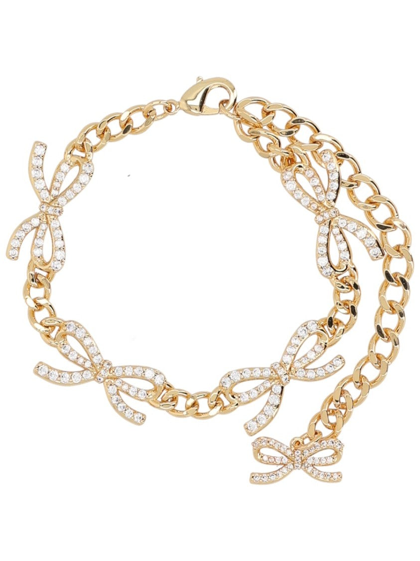 Self-Portrait Gold Crystal Bow Bracelet