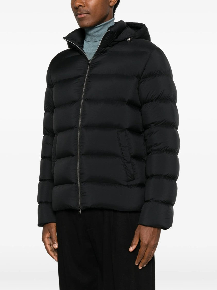 Herno Black Quilted Puffer Jacket With Adjustable Hood And Boxy Fit