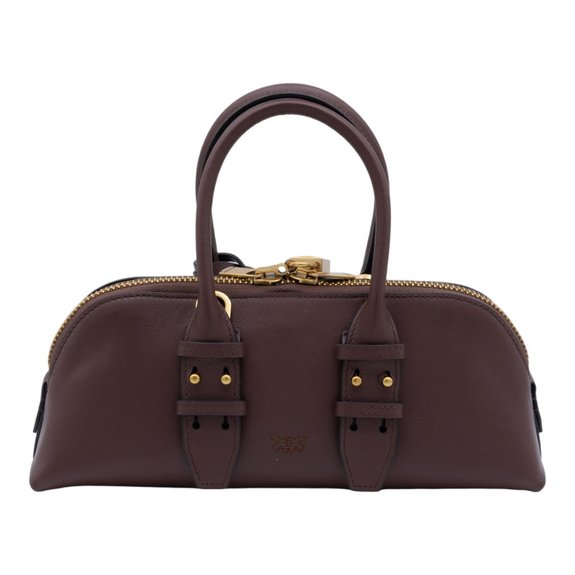 Pinko Sleek Elongated Brown Leather Handbag With Gold-Tone Accents