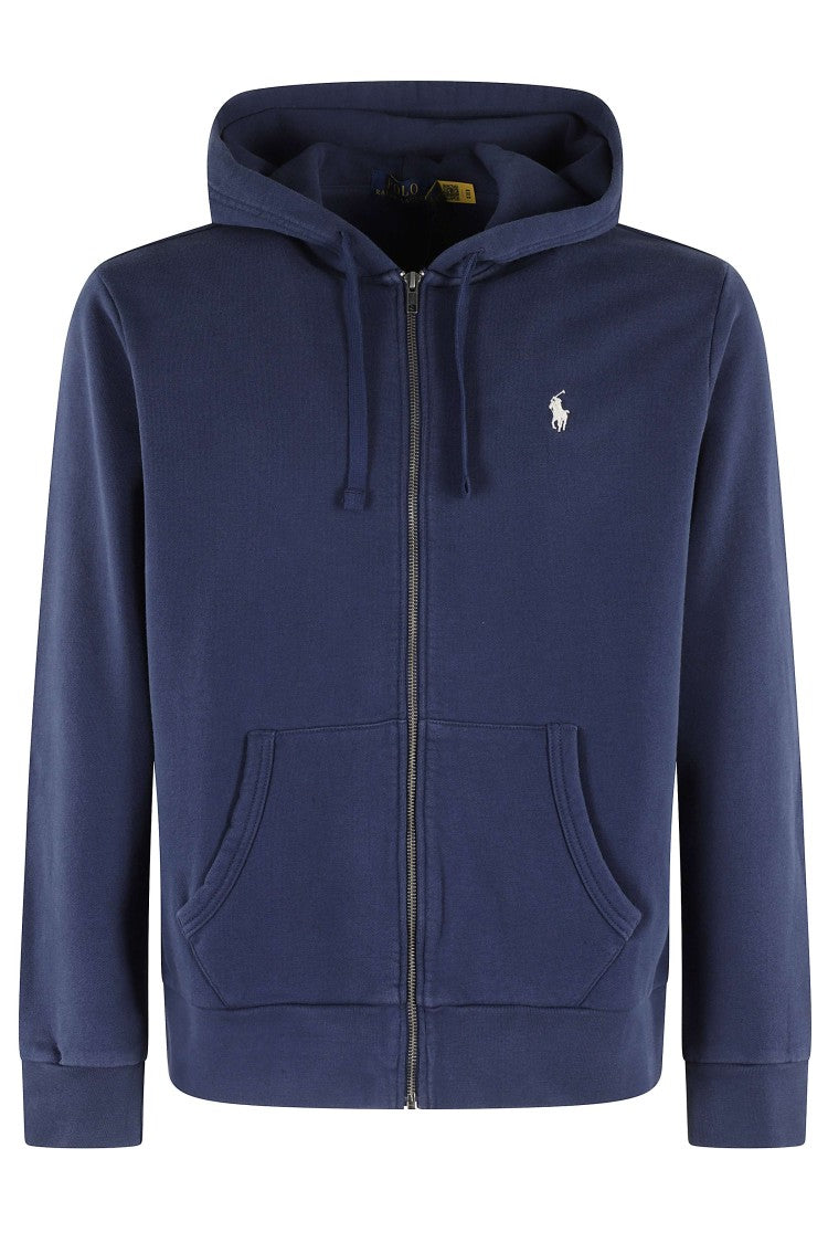 Polo Ralph Lauren Navy Blue Hooded Zipped Front Kangaroo Pocket Cotton Sweatshirt