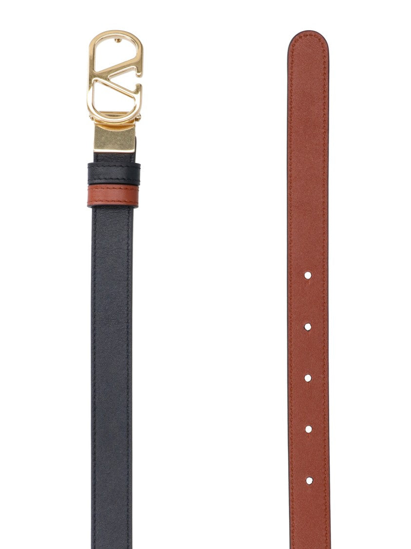 Valentino Garavani Black Burgundy Reversible Leather Belt