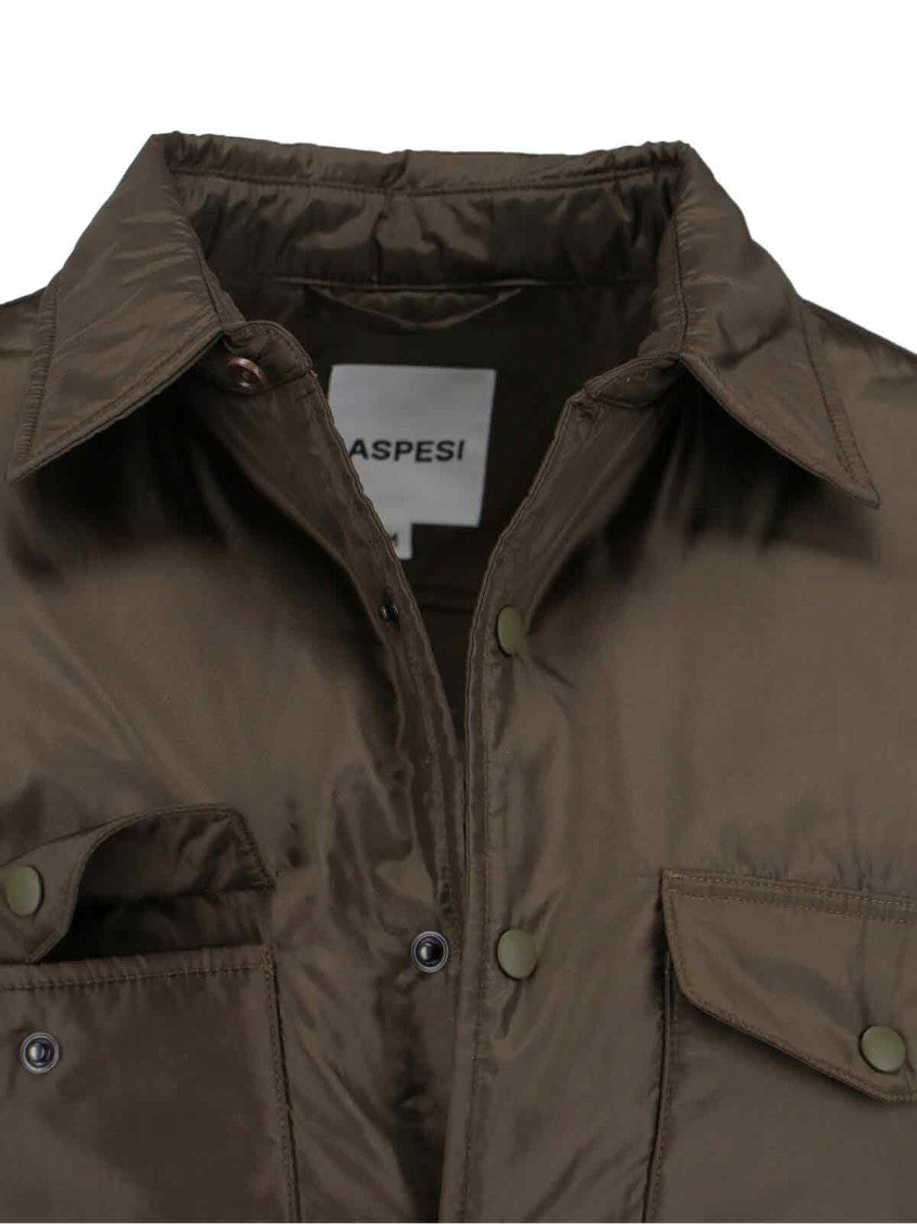 Aspesi Nylon Shirt Jacket, Green, Classic Collar
