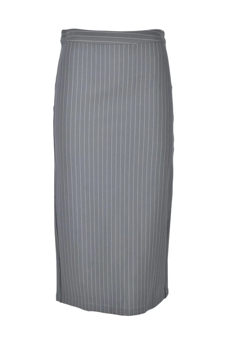 Patrizia Pepe Grey Pinstripe Viscose-Blend Midi Skirt