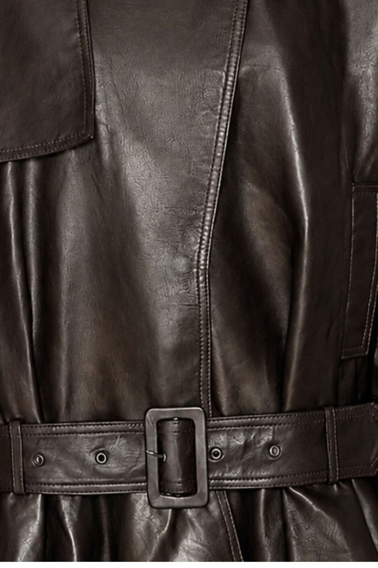 Rotate Brown Peplum Hem Lambskin Leather Jacket