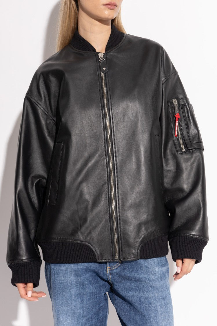 Dsquared2 Timeless Black Leather Bomber Jacket