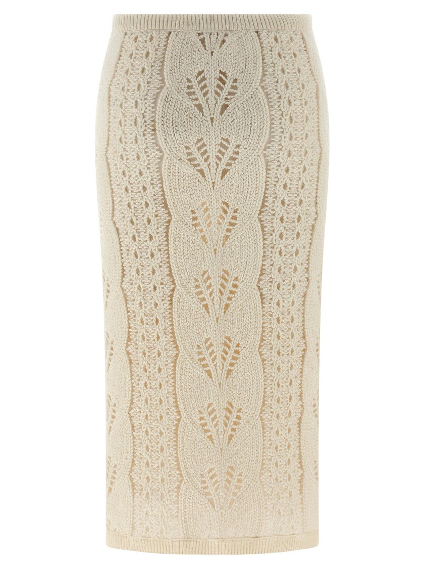 Ermanno Scervino Longuette Tricot Wool Skirt With Tulle Lining