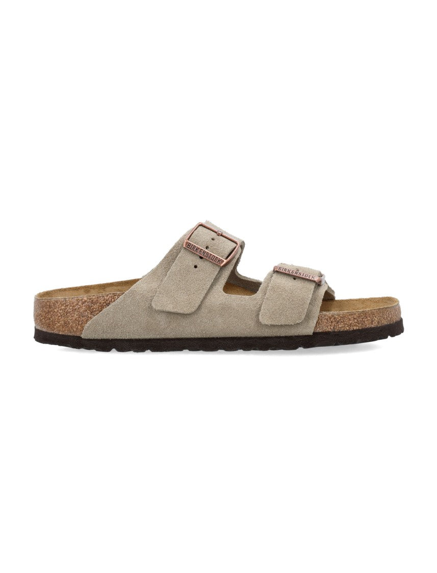 Birkenstock Arizona Suede Flat Sandals In Taupe