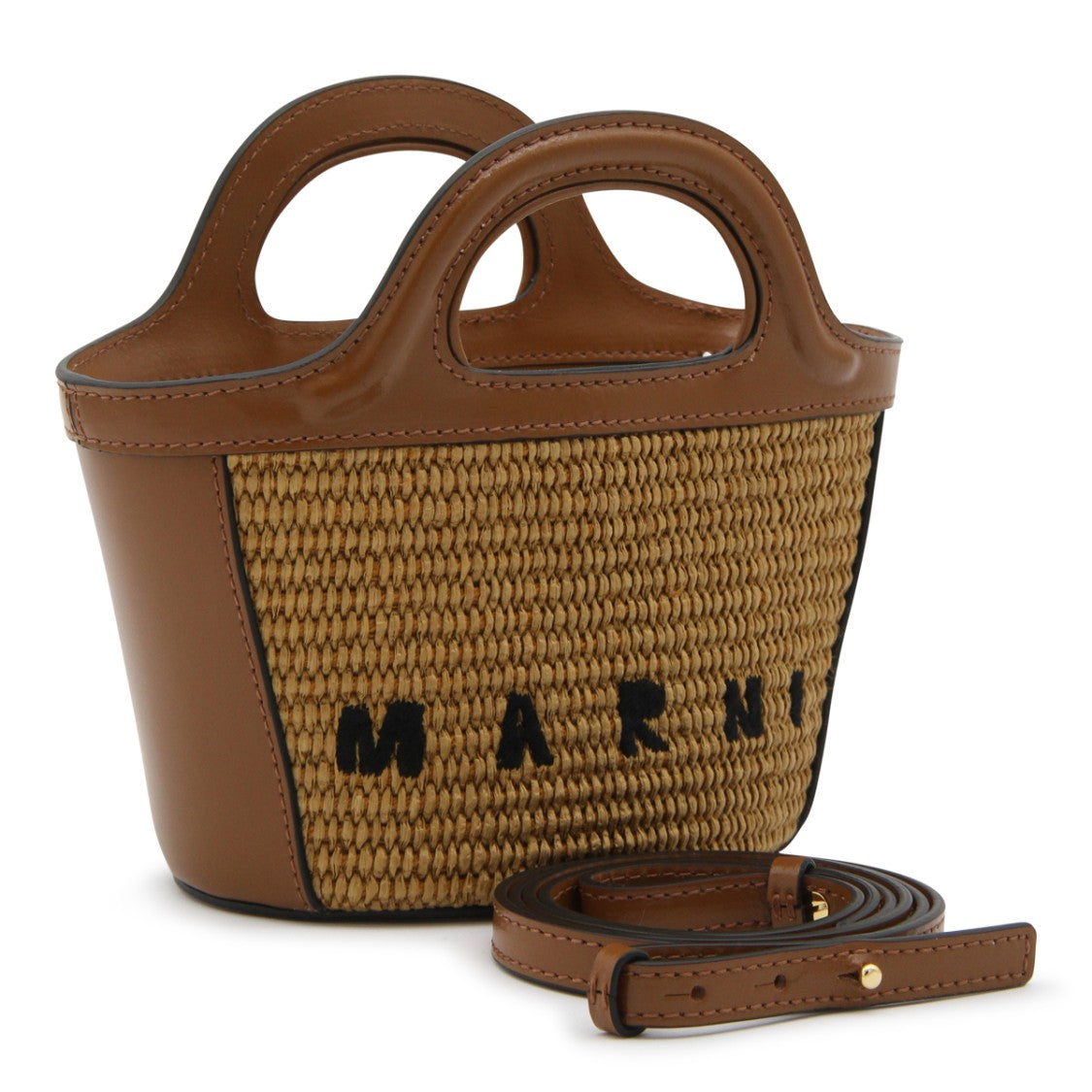 Marni Brown Tropicalia Mini Top Handle Bag With Woven Texture